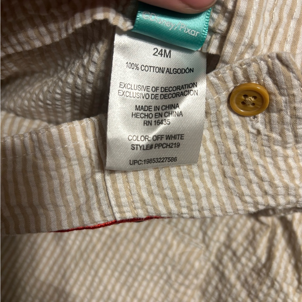 Disney Cars Beige Striped Searsucker Overalls - Picture 4 of 7